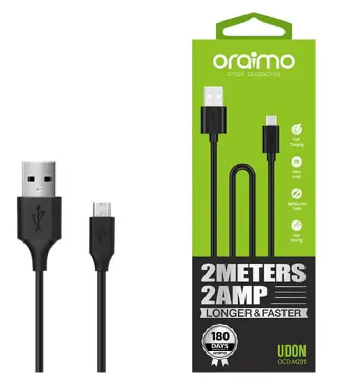 ORAIMO Micro USB Cable 2A/2M OCD-M201 (Compatible with Mobile, Black, One Cable)